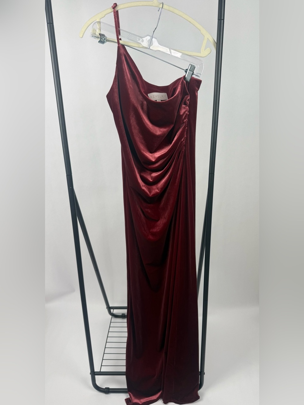 Revelry Jade Velvet Dress Romantic Rose One Shoulder Maxi Gown Bridesmaid Sz 10 - Picture 2 of 4